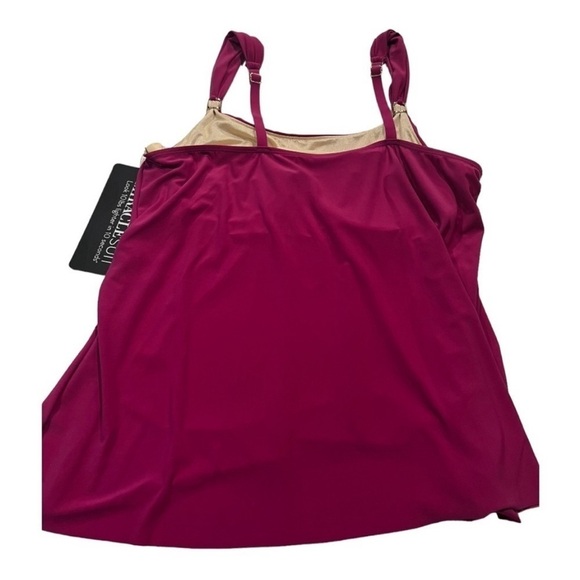 Miraclesuit Tankini Framboise Pink Dazzle Scoop Neck Underwire Swim NEW Size 10 - Picture 4 of 10